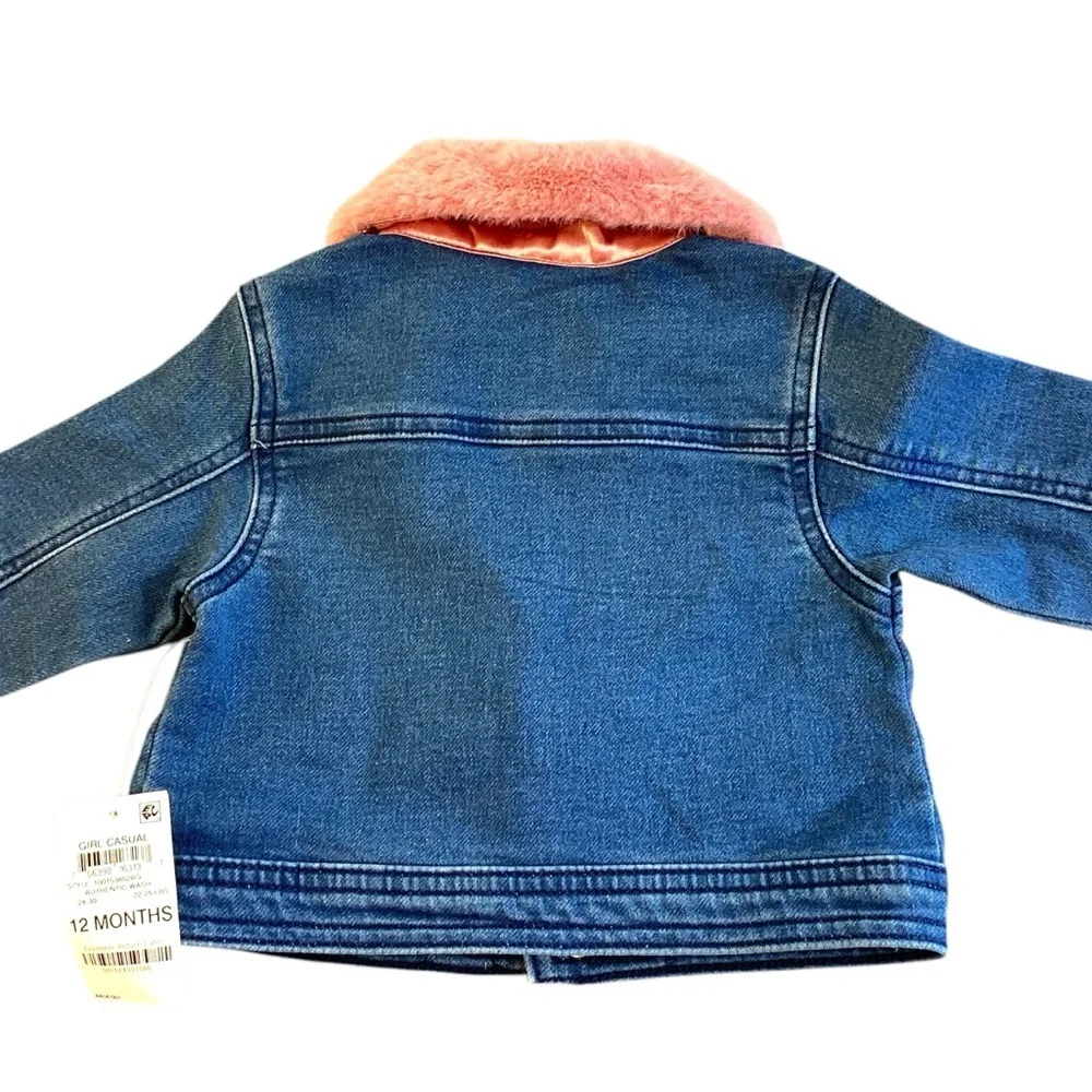 First Impressions Baby Girl Comfy Stretch Denim Jacket Faux-Fur Collar 12 Months